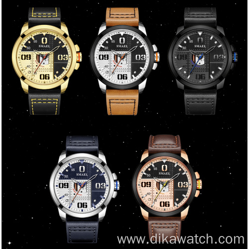 SMAEL New Mens Watches Top Brand Leather Waterproof